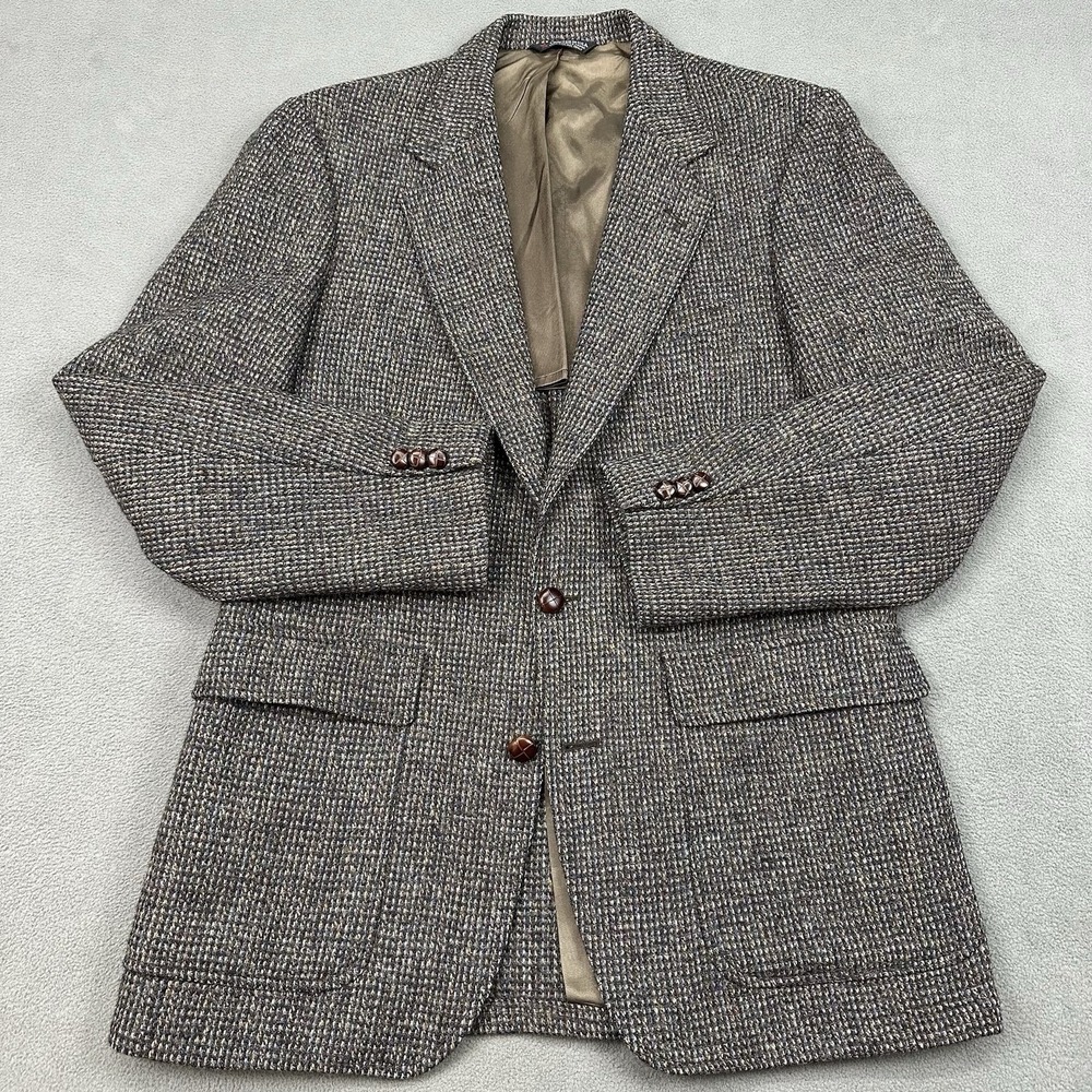 Harris Tweed Sport Coat Mens 41L Brown‎ Scottish Wool Jacket Blazer USA Vintage